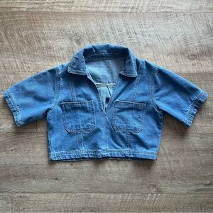 Short-Sleeve Denim Crop top - Light Blue